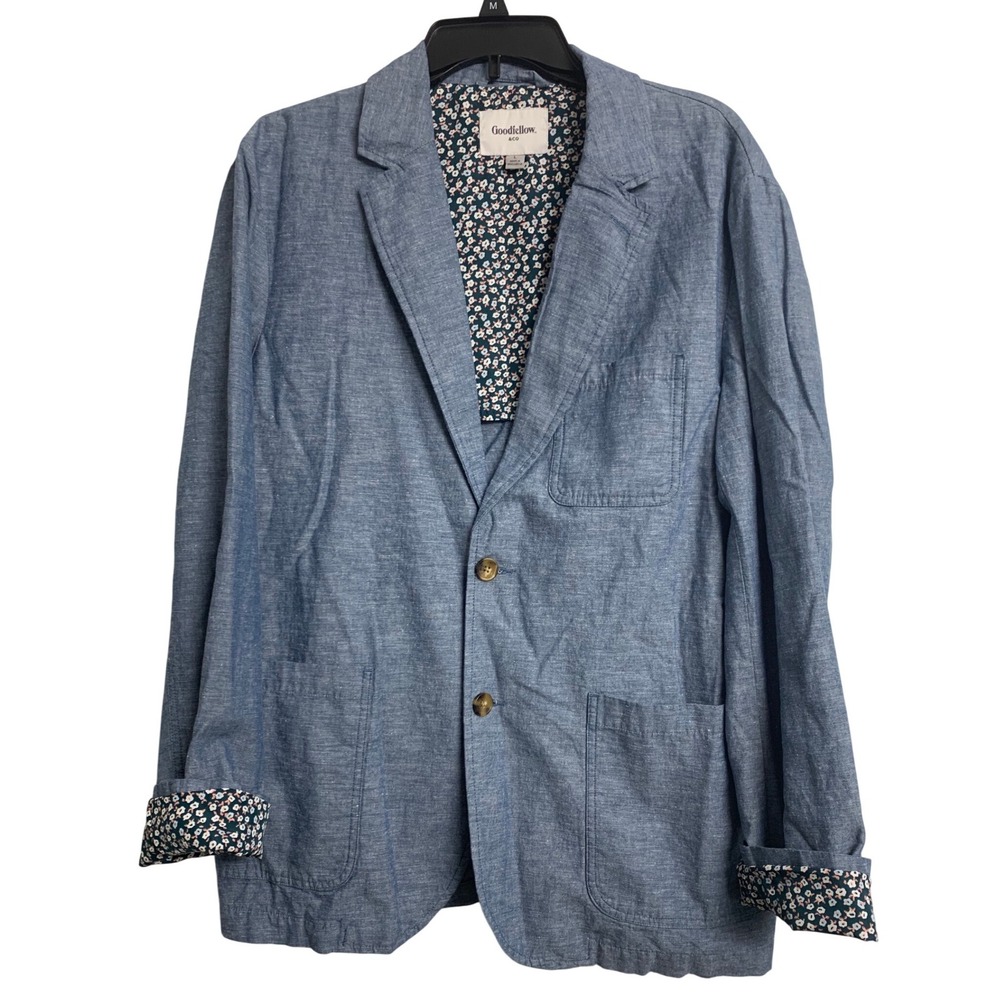 Goodfellow & Co Blue Cotton Linen Blend Floral Lined Blazer Jacket Size